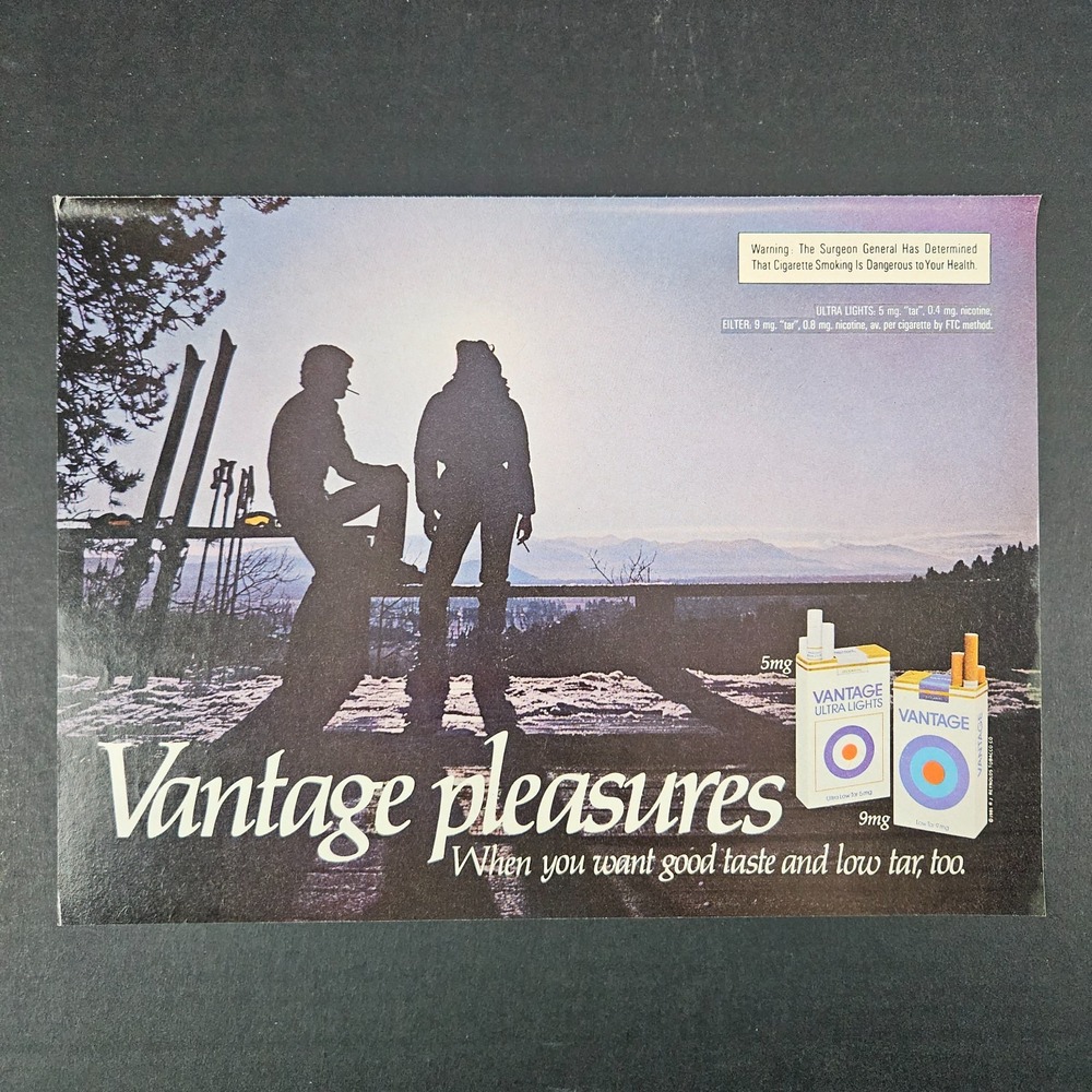 1981 RJ Reynolds Tobacco Vantage Cigarettes Vintage Print Ad Silhouette Mountain